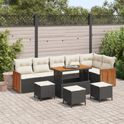 Set di Divani da Giardino 10 Pezzi con Cuscini Nero Polyrattan Acacia