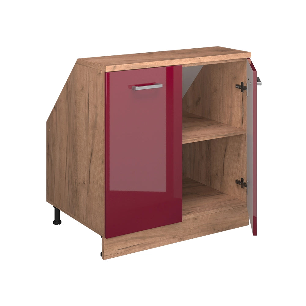 Mobile sottotetto Rion Rosso lucido/Rovere dorato 80 x 83.8 cm con 2 porte, carcassa 60 cm profondità Vicco