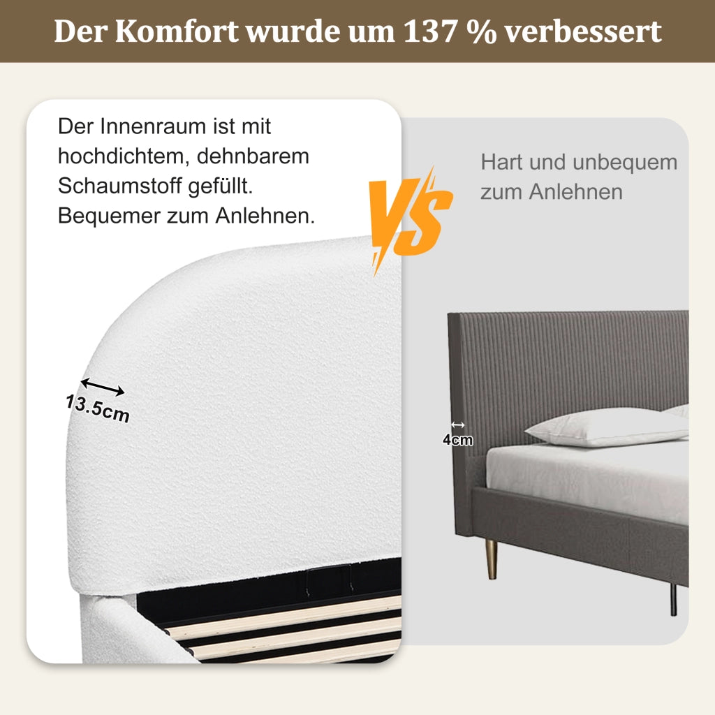 letto imbottito bouclé beige 180 x 200 cm