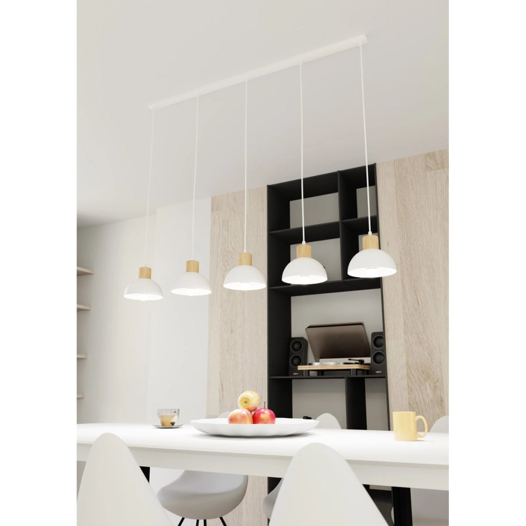 Lampada a sospensione Seco in acciaio bianco opaco e legno