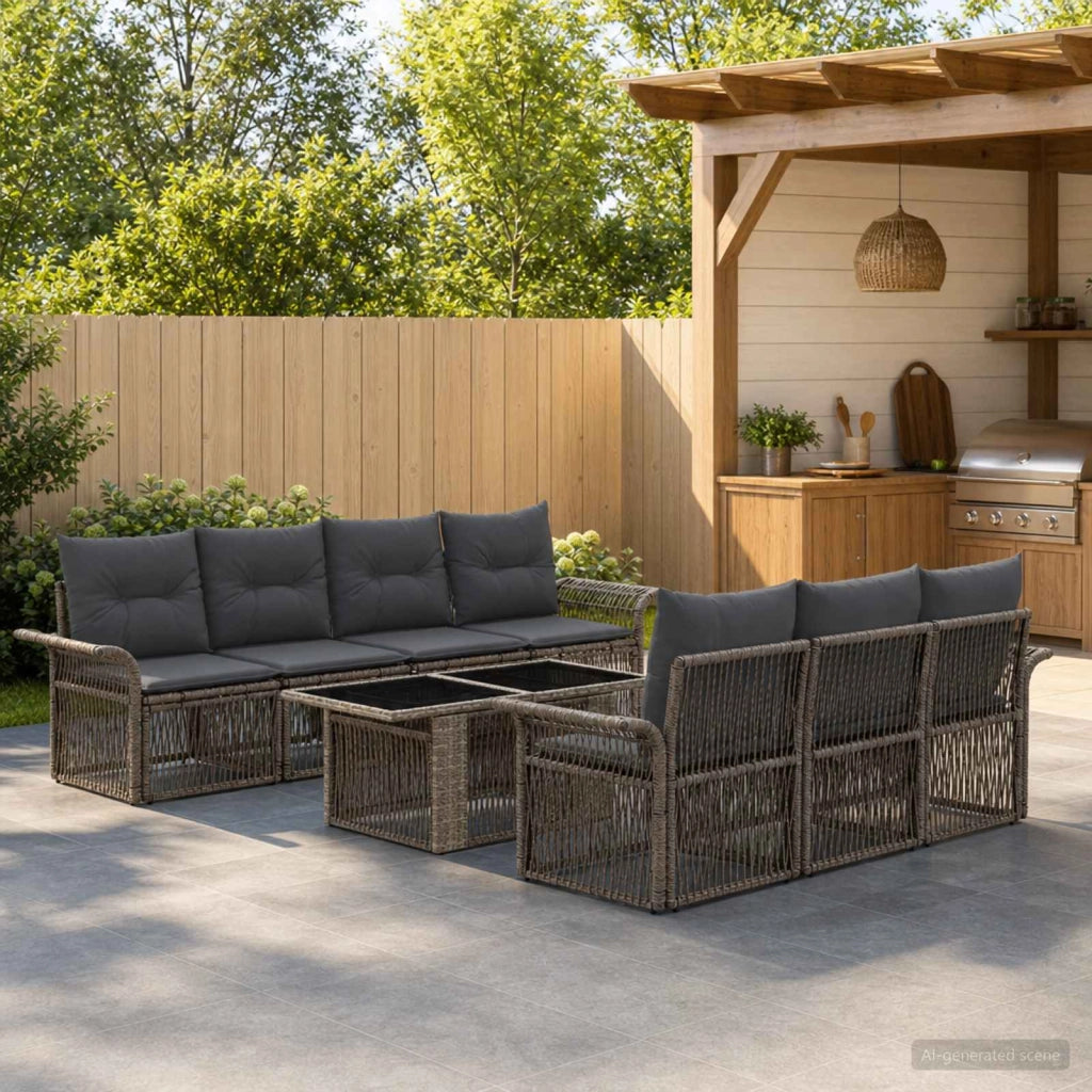 Set Divano da Giardino 9 pz Grigio e Grigio Scuro polyrattan 3436607