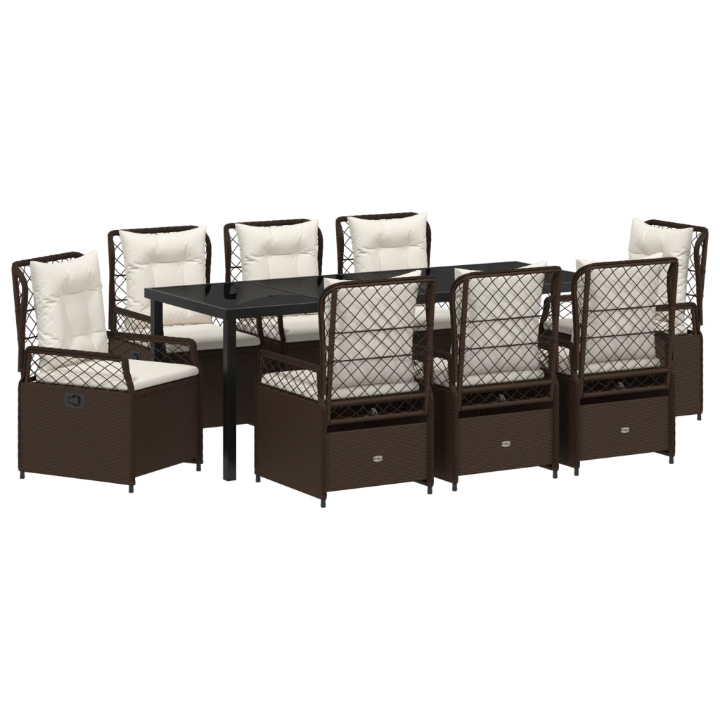 Set da Giardino di 9 Pezzi Marrone in Polirattan