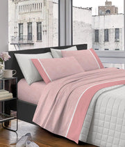 Completo Letto Lenzuola Matrimoniale,100% Cotone, Set letto, Lenzuolo Sopra, Sotto e Federe 2 Piazze Compose Rosa