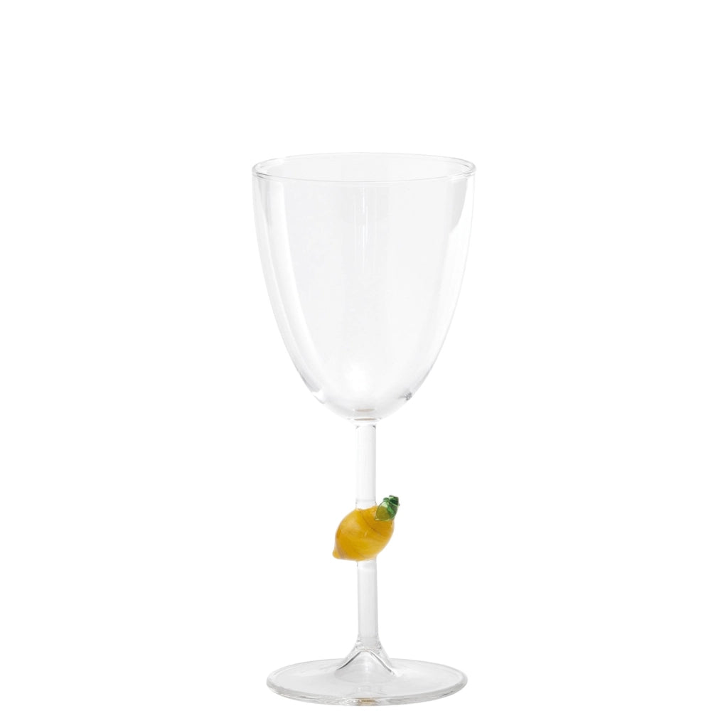 Zafferano Calice Teca Frutta in vetro borosilicato fatto a mano con decoro limone inserito nel gambo, design raffinato per una tavola vivace e unica