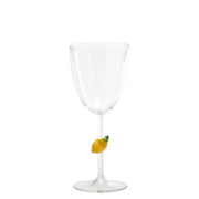 Zafferano Calice Teca Frutta in vetro borosilicato fatto a mano con decoro limone inserito nel gambo, design raffinato per una tavola vivace e unica