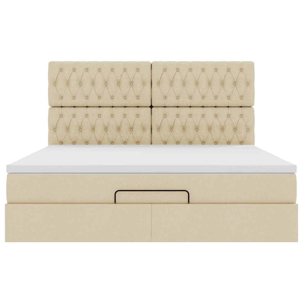 Struttura Letto Pouf con Materasso Crema 160x200 cm in Tessuto 3313256