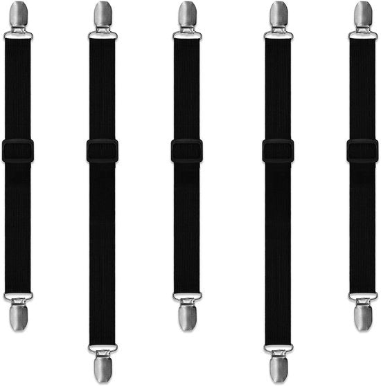Impianto di fissaggio per tovaglie da tavolo 5 pezzi - Fissaggi adattabili - Fissaggio antiscivolo - Fissaggi metallici - Per esterno - Cintura elastica in nylon - Supporto tovaglia da tavolo