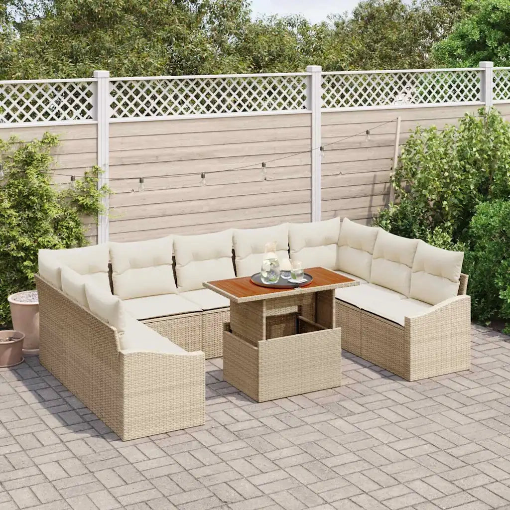 Set da Pranzo per Giardino con cuscino 10 pcs Beige e Crema