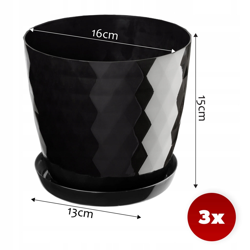 Vaso da fiori KADAX, fioriera, coperchio, 16 cm, supporto per fiori, plastica nera, 3 pezzi.