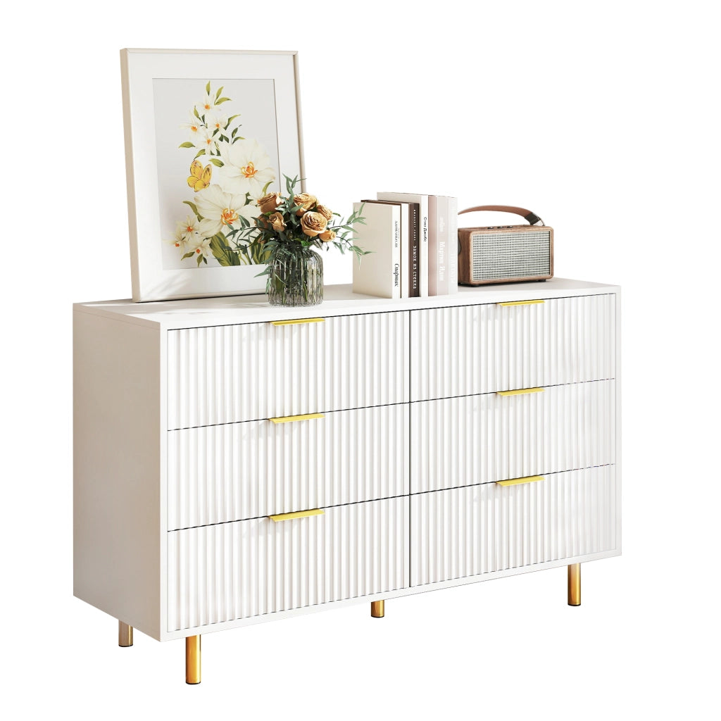 Cassettiera 6 Cassetti con Design Moderno ¨C Xylo ¨C Bianco e Oro 120x40x72