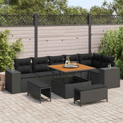 Set Divano da Giardino con cuscino 9 pcs Nero polyrattan 3363964