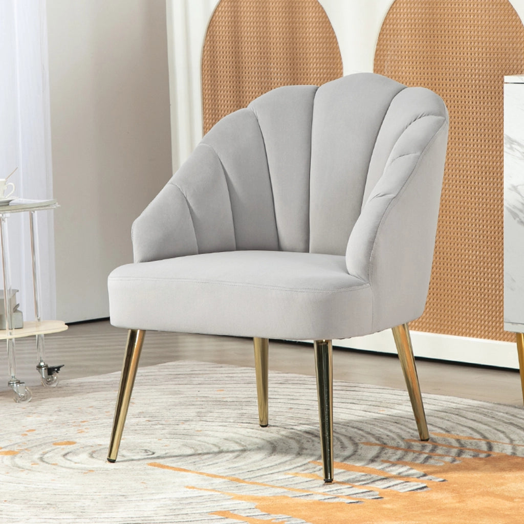 Poltrona Imbottita in Velluto con Gambe Dorate ¨C Zephmum ¨C Grigio