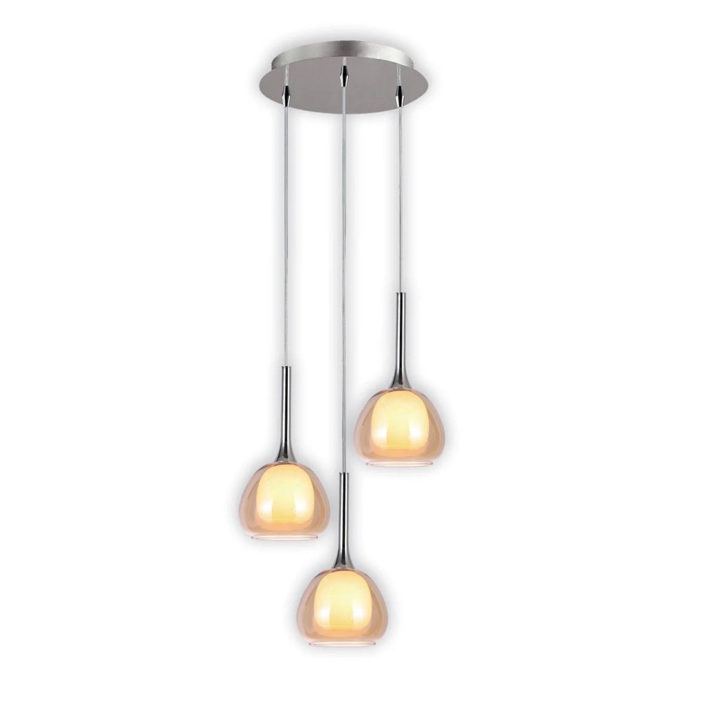 LÚZETE - LAMPADA DA SOFFITTO 3 LUCI CRISTALLO ESTERNO AMBRA VETRO INTERNO BIANCO Ø38 NOLINA