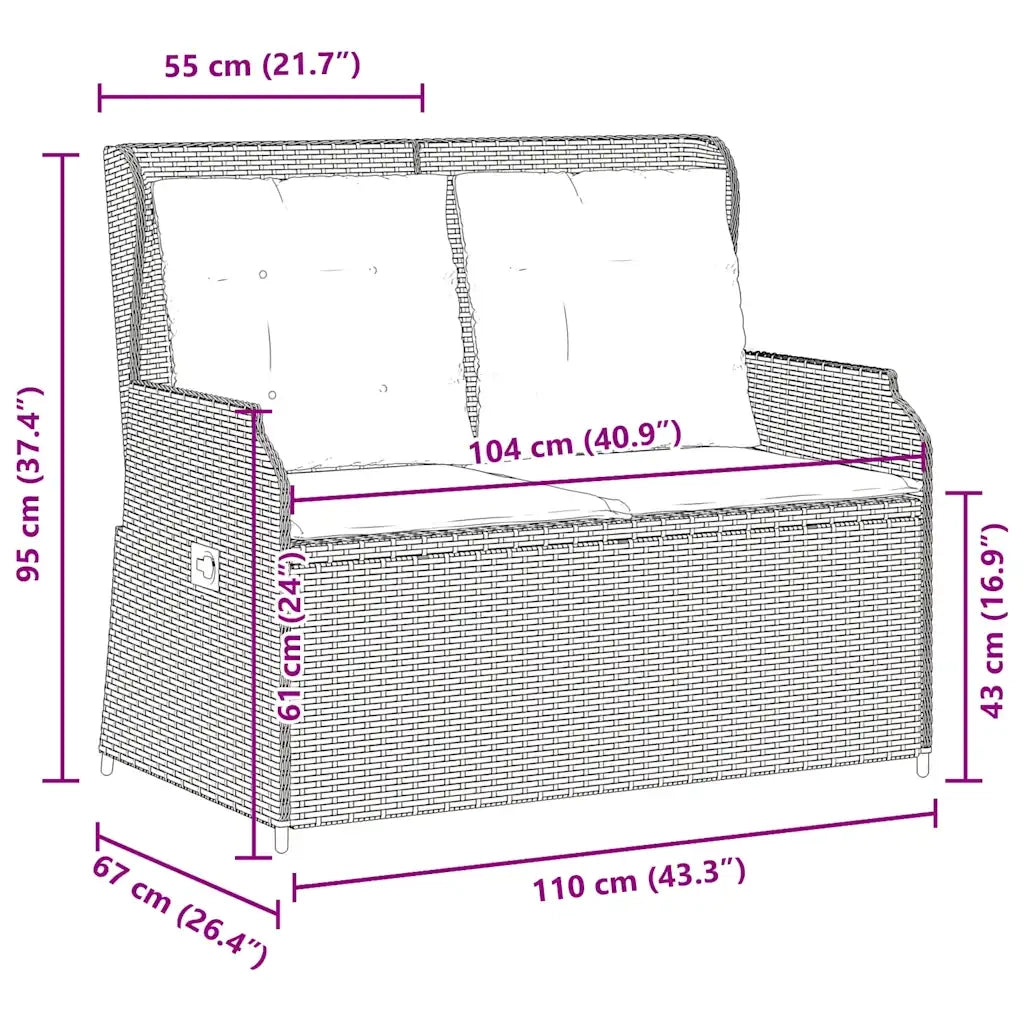 Panca Reclinabile da Giardino con Cuscini-Sgabello-Sedia da esterno Beige in Polyrattan 109123