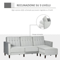 Divano Letto 3 Posti 218x85x86 cm con Poggiapiedi e Schienale Reclinabile in Tessuto Effetto Velluto Grigio Chiaro