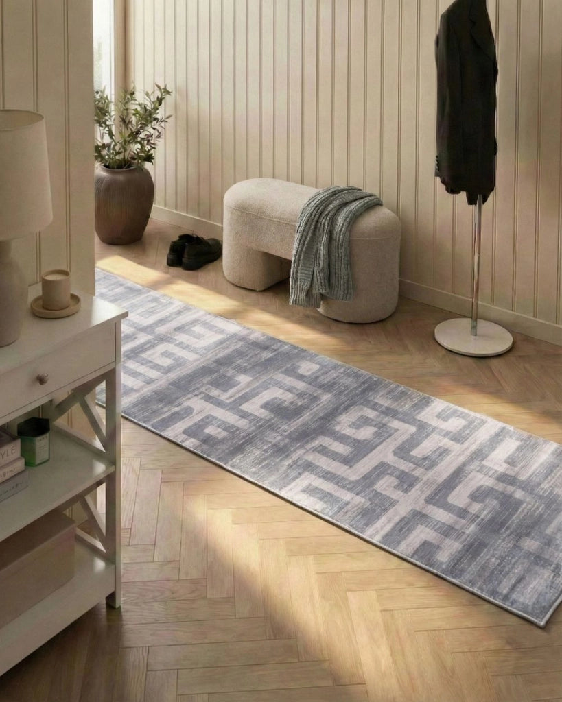 Tappeto grigio Tessuto 80 x 300 cm Motivo geometrico moderno Soggiorno Camera da letto Per riscaldamento a pavimento Fondo antiscivolo
