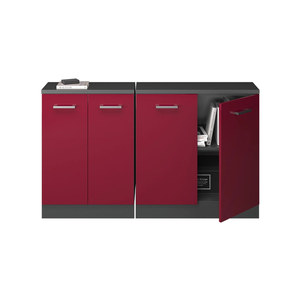 Set di mobili sottotetto Rion Rosso lucido/Antracite 140 cm Set di 2 carcasse armadio profondità 60 cm Vicco