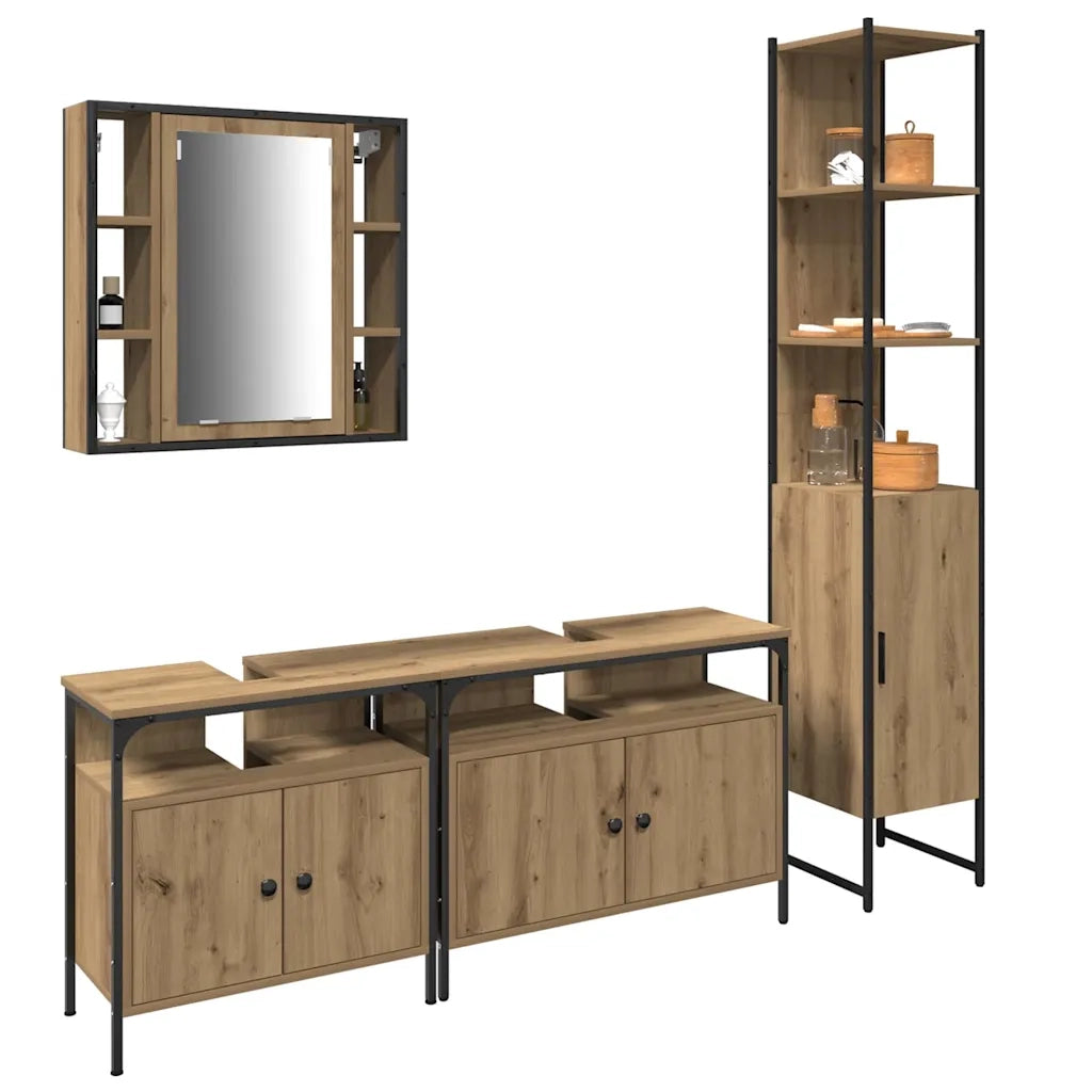 Set di mobili per il bagno con porta 4 pcs Rovere artigianale 3334422