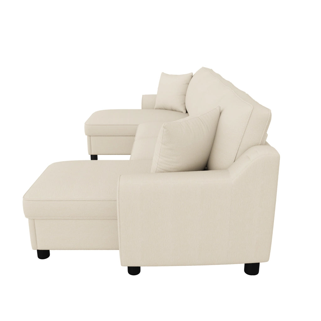 Divano modulare U a 2 posti con chaise longue, rivestimento in chenille, beige, 280 ¡Á 137 ¡Á 84 cm