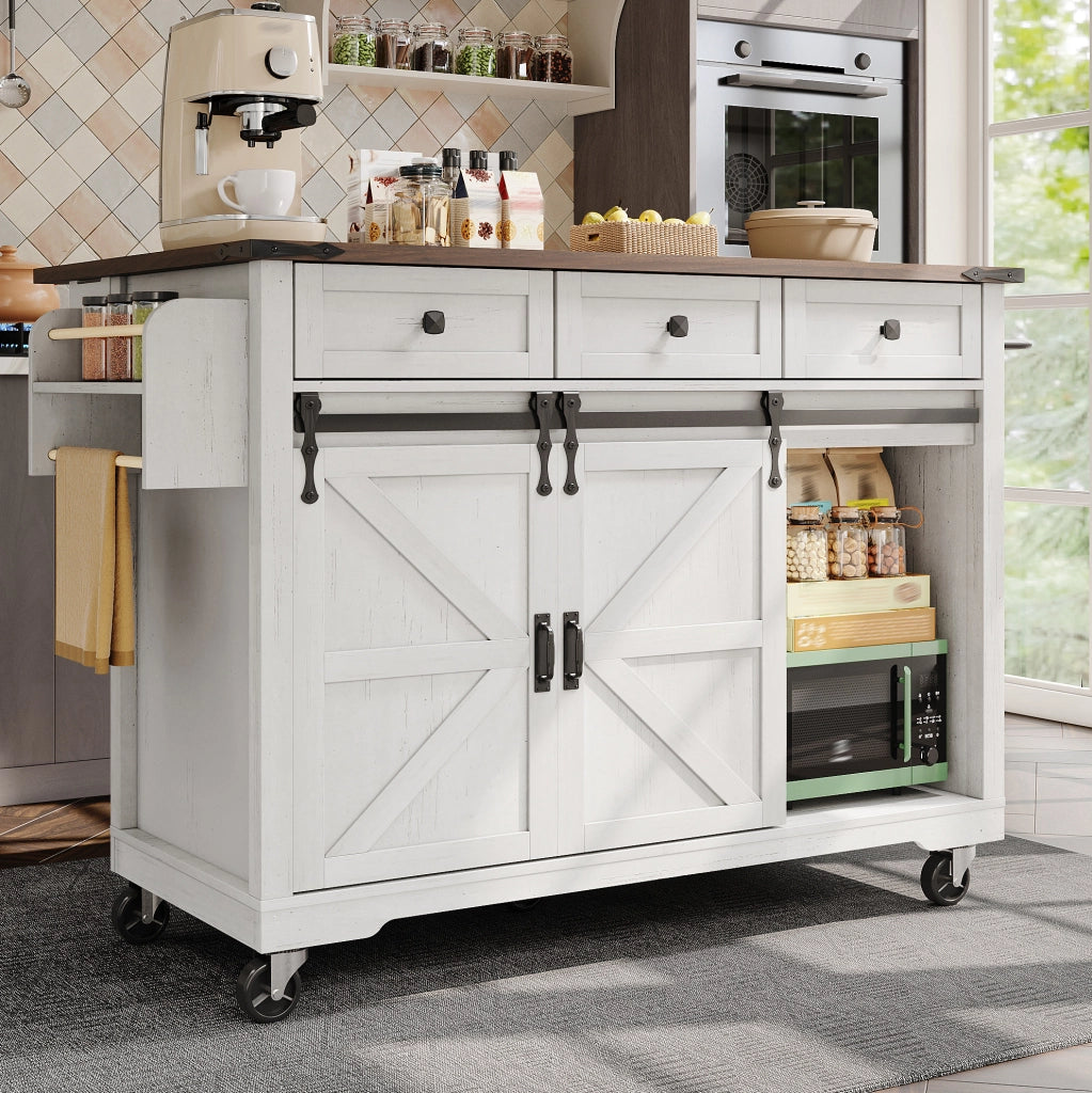 Isola cucina 140x73x94 cm pieghevole e mobile in MDF beige