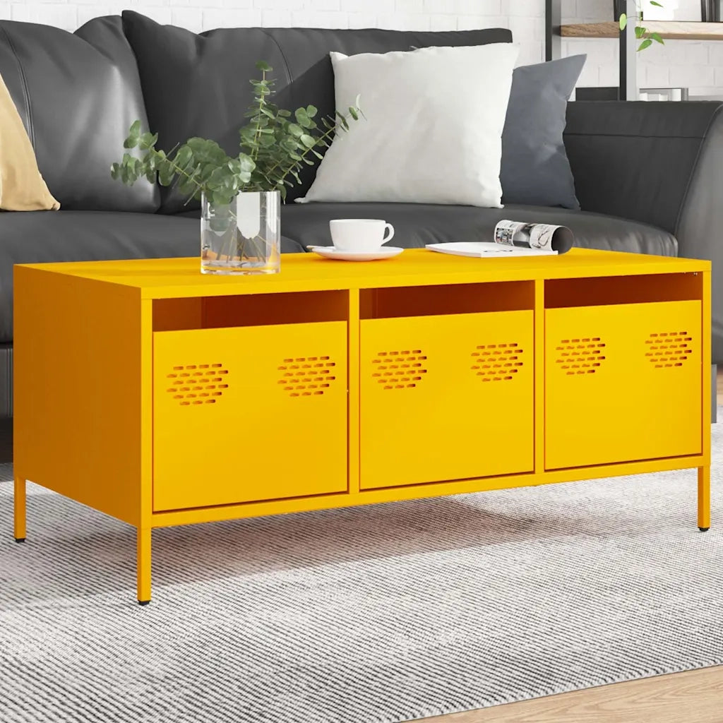 vidaXL Tavolino Giallo 101,5x50x43,5 cm Acciaio Laminato a Freddo