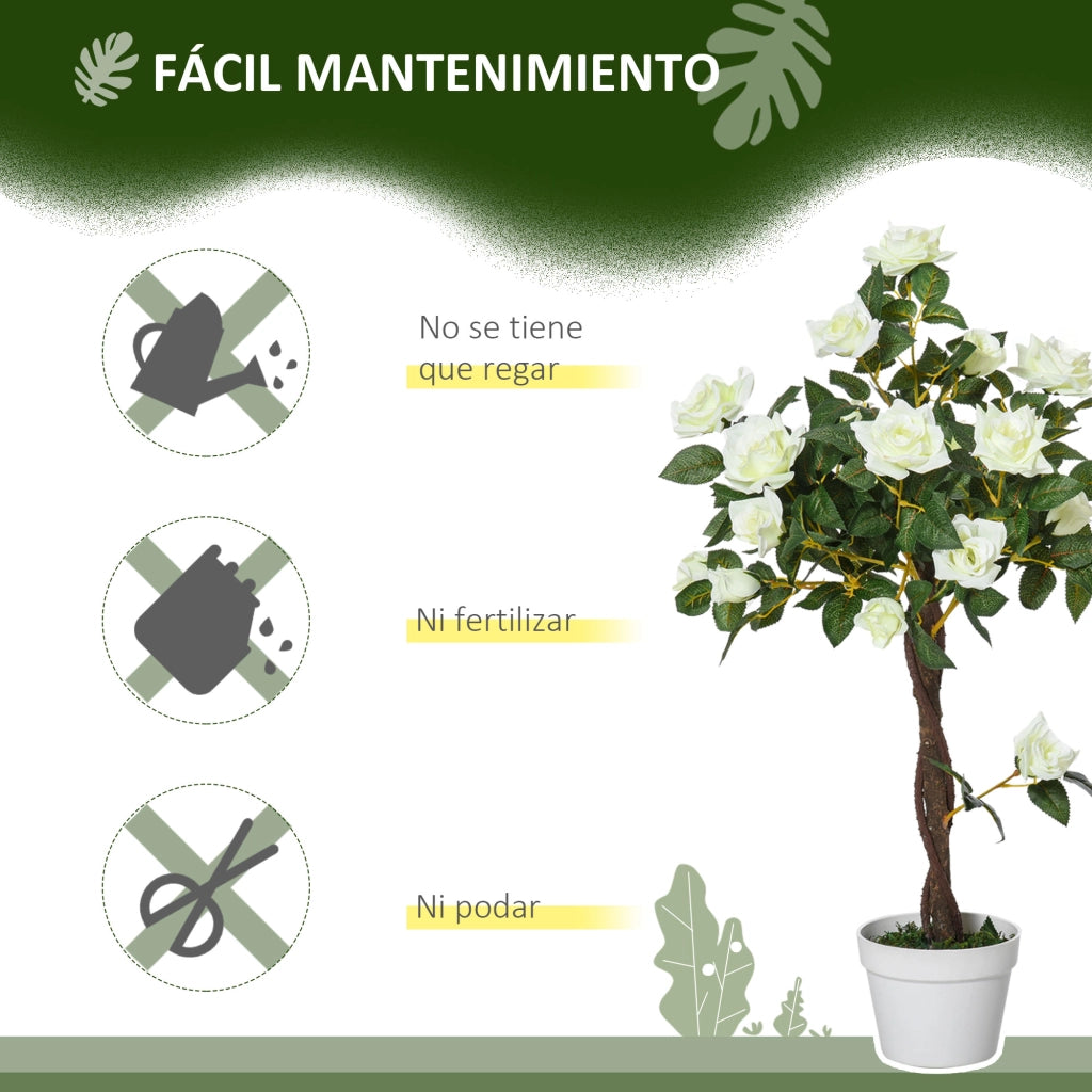 Pianta Artificiale Rosa 90 cm con Fiori e Foglie ¨C zephmum ¨C Verde Cemento