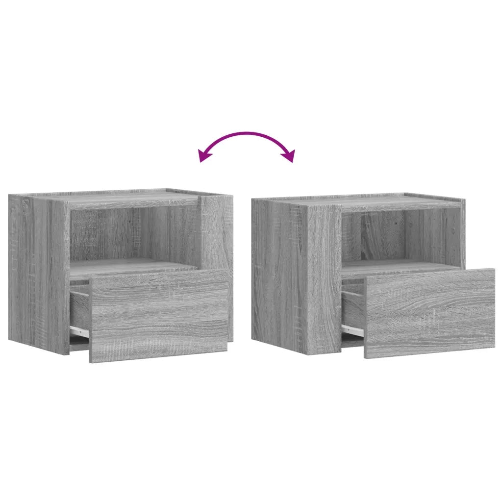 Set di 2 Comodini | Armadio da Notte | Mobiletto da notte a Muro Grigio Sonoma 45x30x35 cm