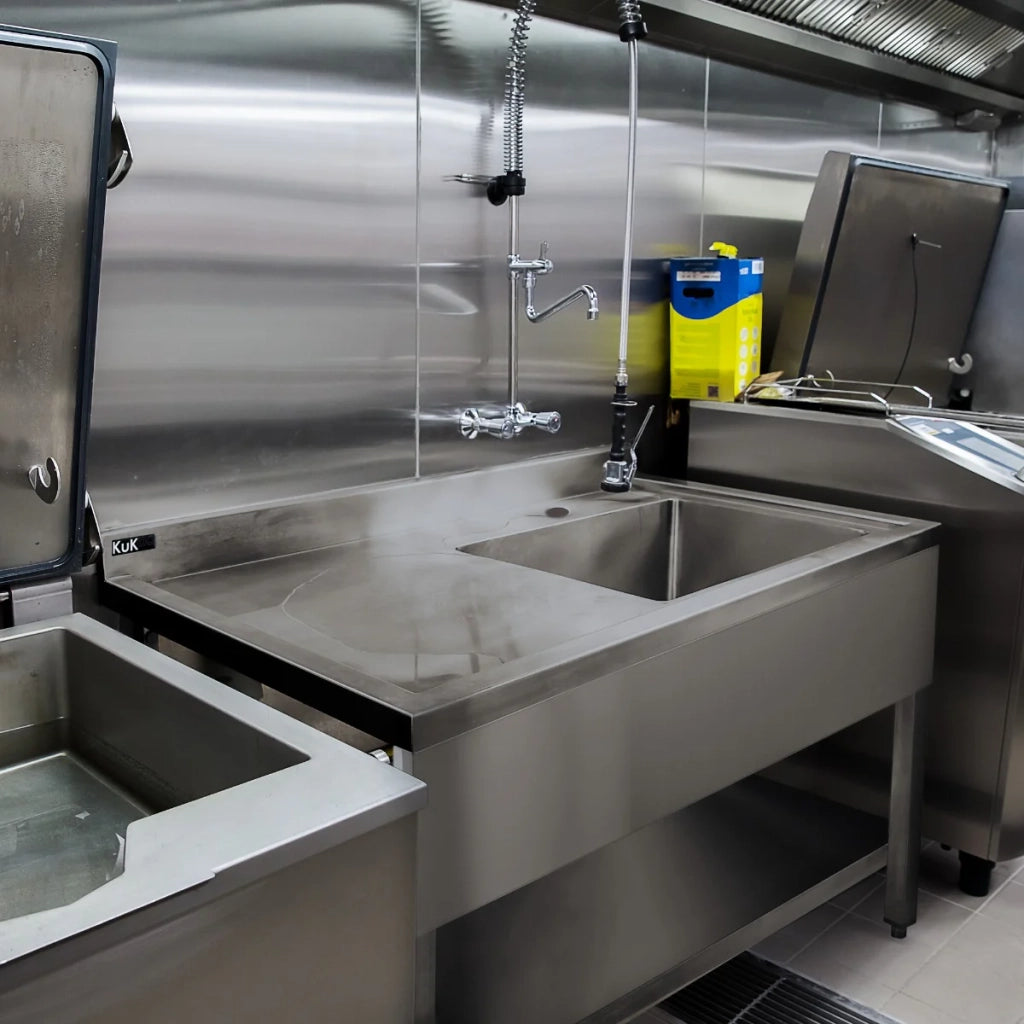 Lavello per ristorazione in acciaio inox per cucina commerciale a vasca singola con Drenaggio a sinistra