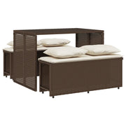 Set da Pranzo da Giardino 3pz | Set Salotto da Giardino con Cuscini in Polyrattan Marrone