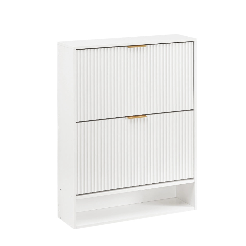 Scarpiera stretta 80x24 cm in MDF bianco con frontale scanalato per ingresso