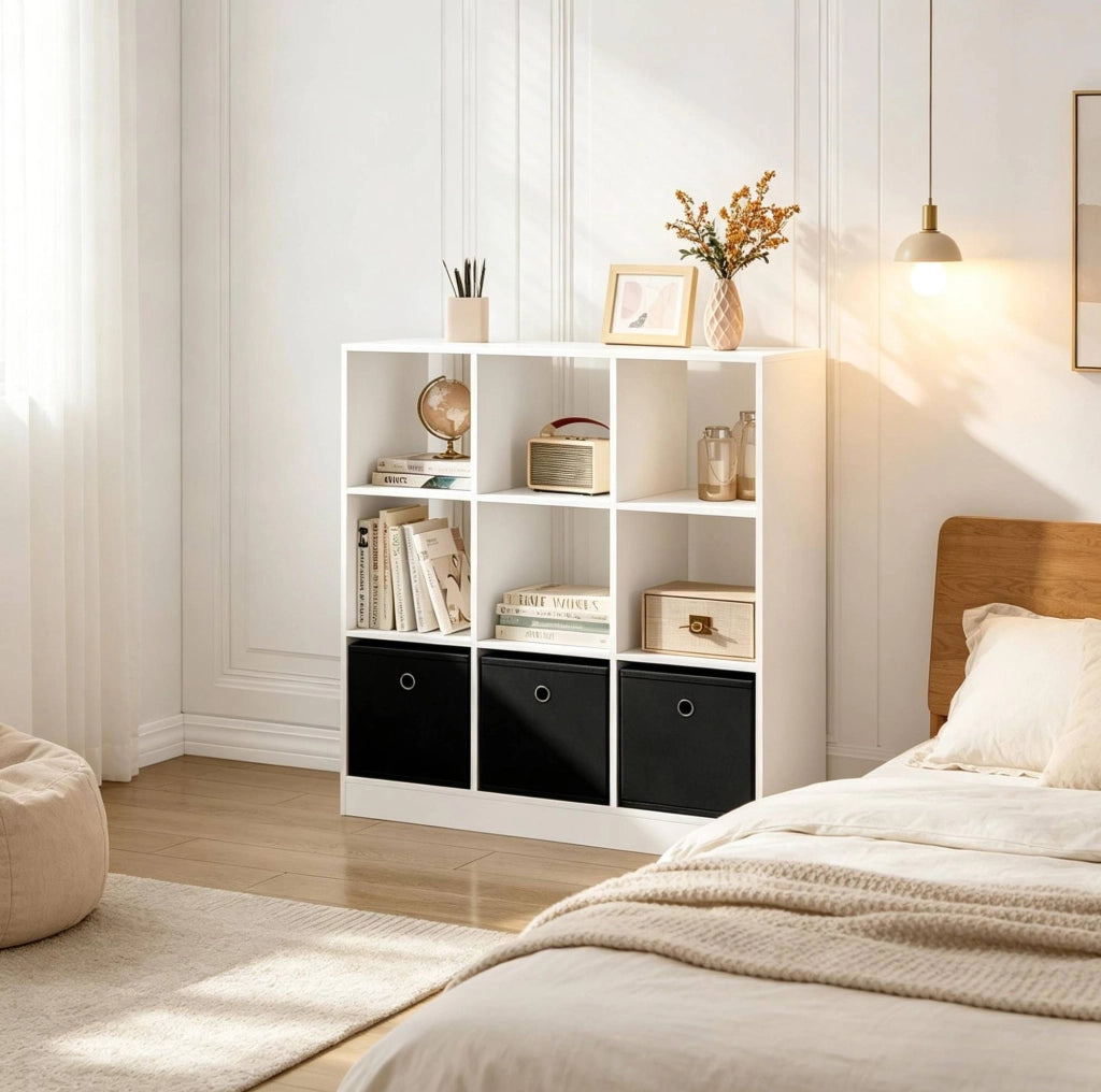 Libreria a cubi con 3 cassetti in tessuto, 80 x 86,5 x 30 cm
