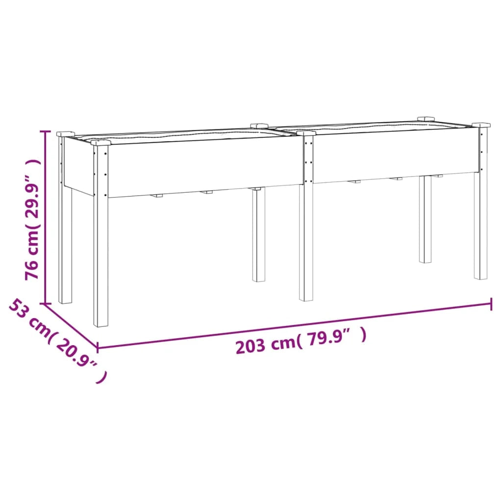Fioriera rialzata per piante fiori terrazza giardino con rivestimento 203 x 53 x 76 cm legno massello di abete grigio 02_0038128