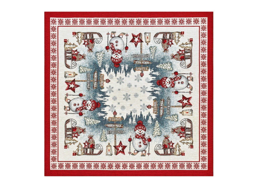 Tovaglia Centrotavola Centrino Tavolo Fantasie Natalizie Cinigliato Piazzato Made Italy - 90x90 - Polo Nord