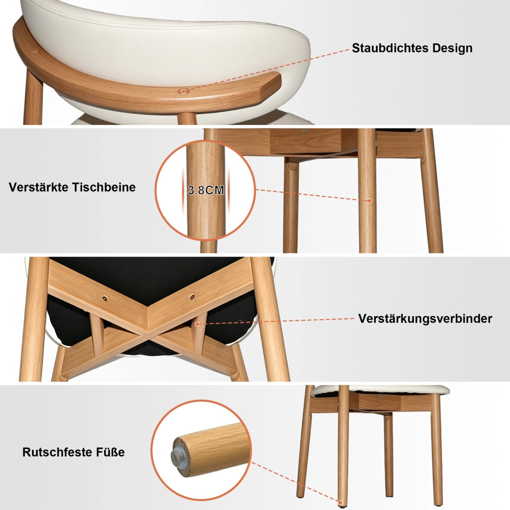 Sedia da sala da pranzo ergonomica set da 2 con piedini antiscivolo e struttura in legno di quercia PU bianco