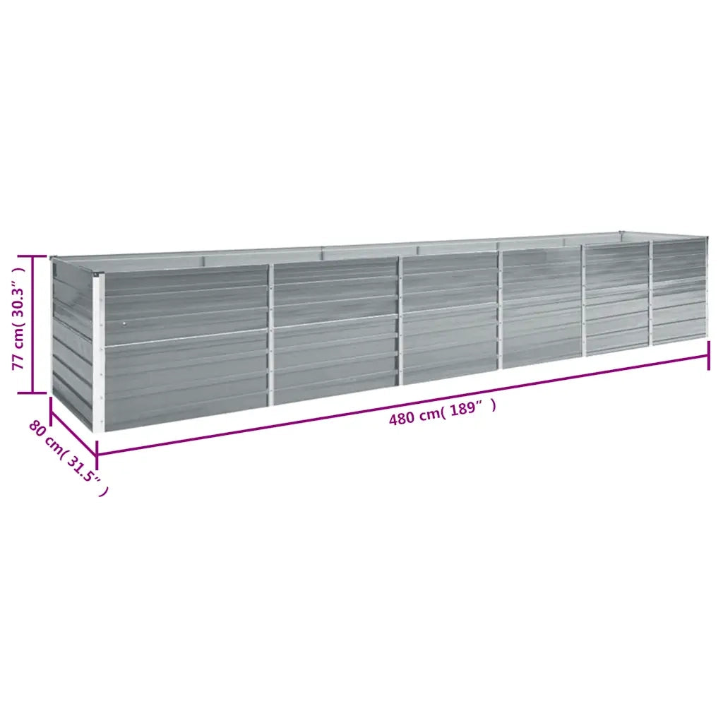 Letto Rialzato Giardino in Acciaio Zincato 480x80x77 cm Grigio 47068