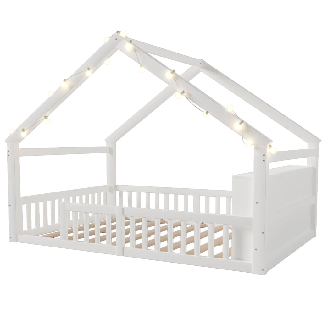 Letto per bambini a casetta 140x190 cm bianco con sponde