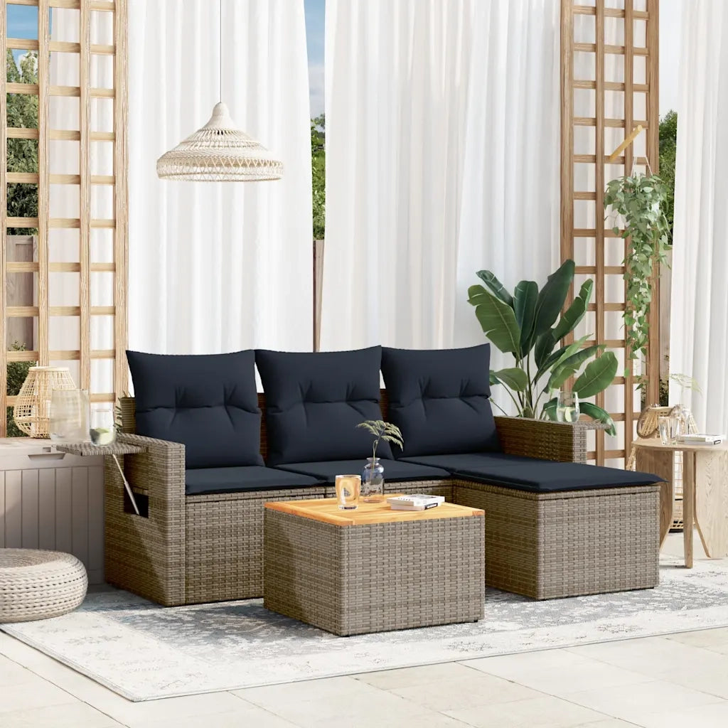 Salotto da Giardino-Set Divani da Giardino 5 pz con Cuscini Grigio in Polyrattan 288499