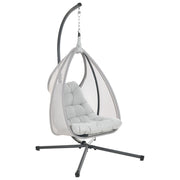 Sedia a uovo a dondolo Supporto metallico grigio chiaro Morbido cuscino da seduta Boho Rustico Soggiorno Terrazza