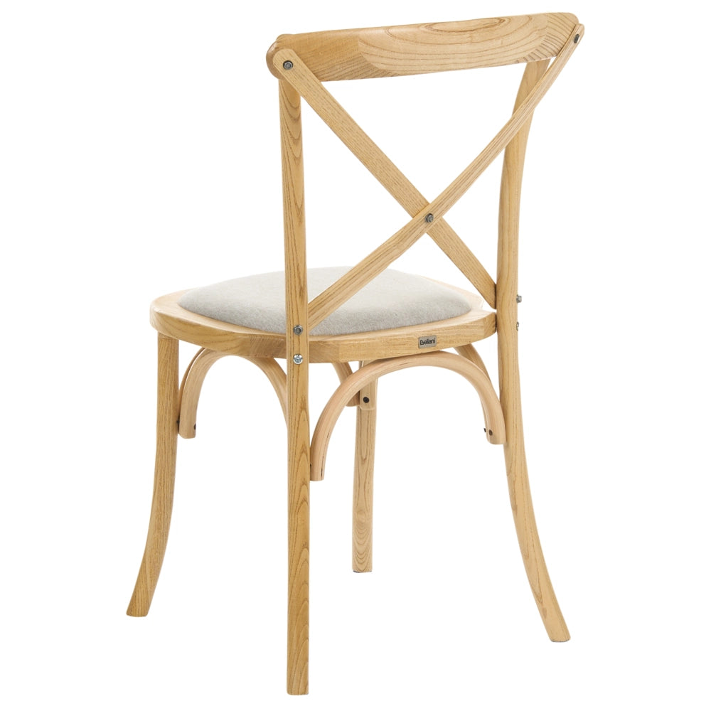 Set di 2 sedie da pranzo con struttura in legno marrone chiaro e beige, seduta imbottita, schienale a croce, stile rustico