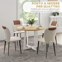 Tavolo da Pranzo Rotondo Moderno per 4 Persone, Ø100x75cm, Legno Naturale e Bianco