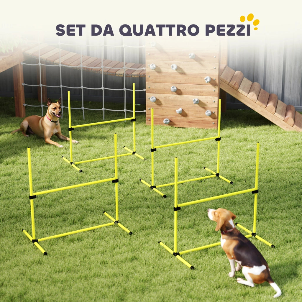 Set 4 Ostacoli Agility Dog per Addestramento Cani ad Altezza Regolabile con Borsa da Trasporto, Giallo