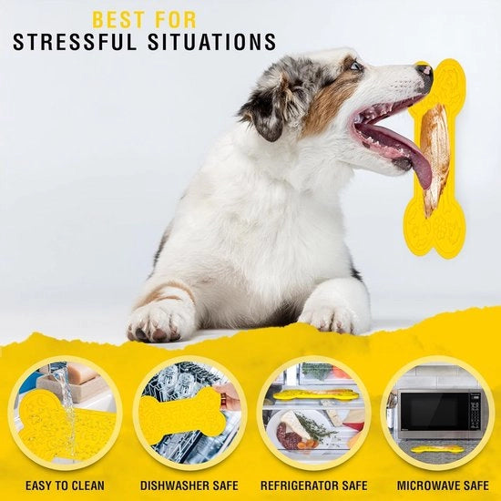 Liscio in silicone con superficie strutturata - liscio per cani a forma di botto con base ad adesivo - incl. spatola e spazzola per pulizia - 26 x 14,5 x 0,5 cm, giallo