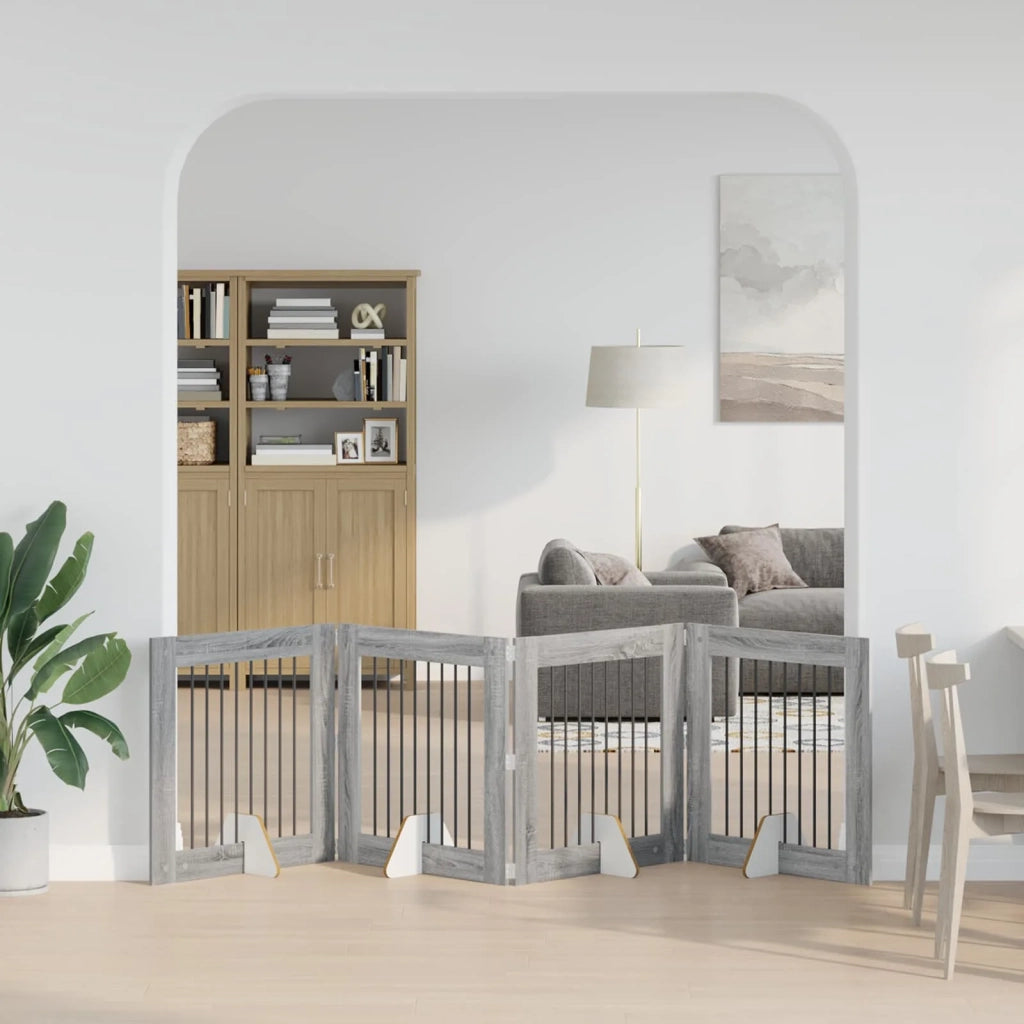 Cancello per cani con supporti 4 pz Grigio Sonoma 80 x 80 cm CFW9902878