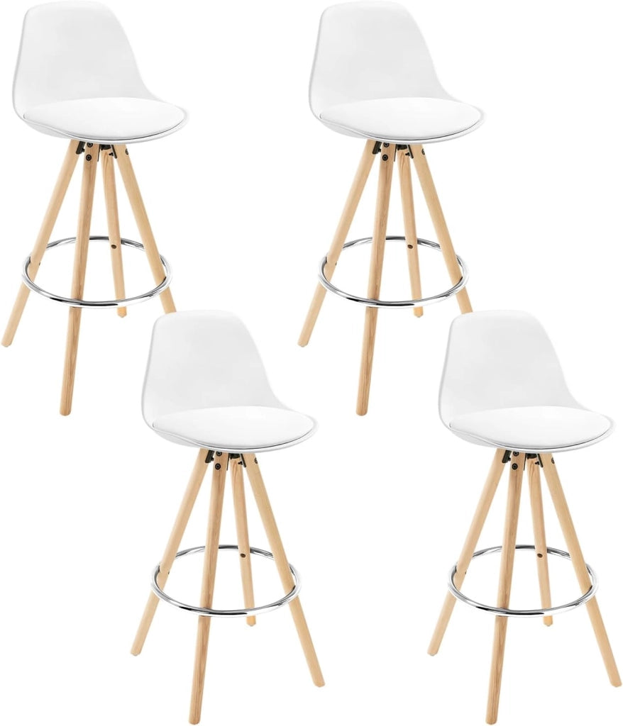 Sgabelli da Bar Sedia Cucina con Schienale PU Gambe Legno 4 Pezzi, Bianco, BH45ws-4