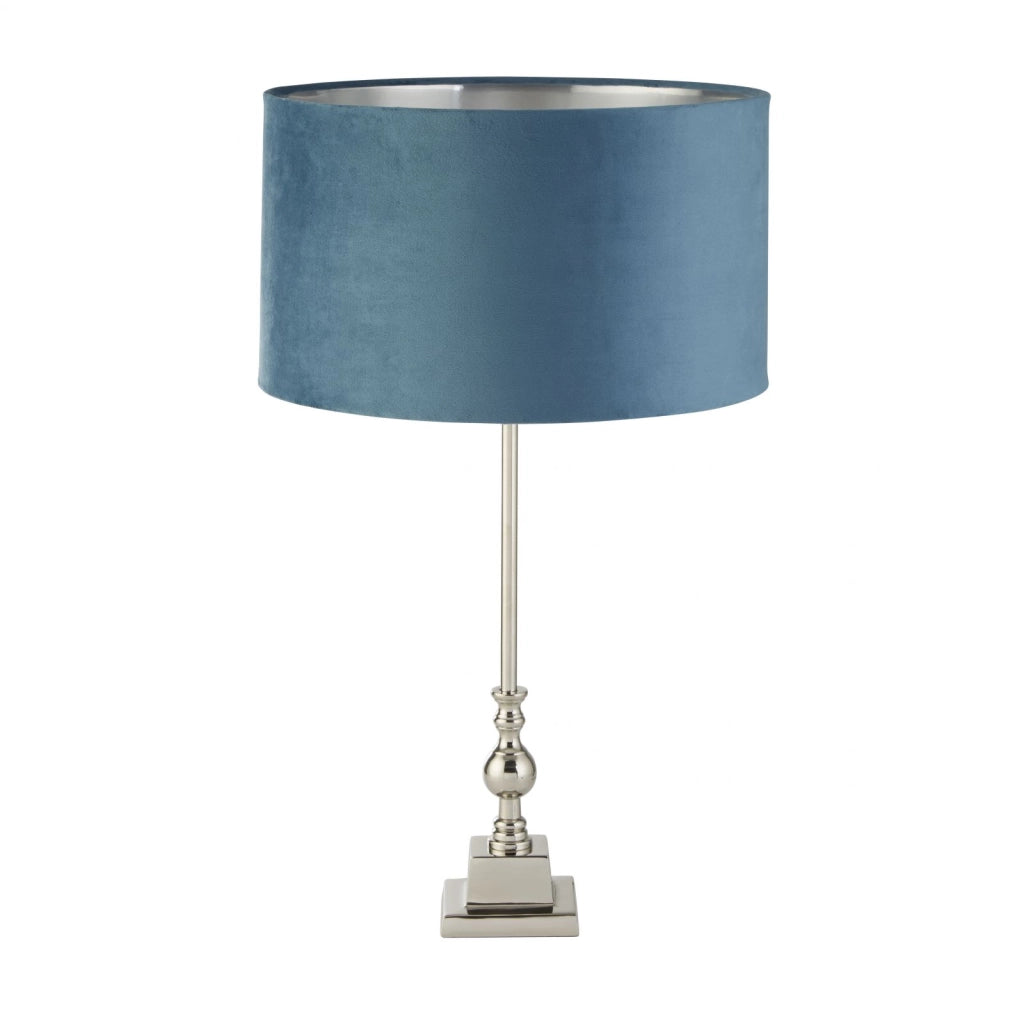 Lampada da tavolo Whitby - Metallo cromato e paralume in velluto verde acqua