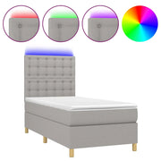 Letto singolo | Letto per adulti | Letto a Molle Materasso e LED Grigio Chiaro 90x190 cm Tessuto