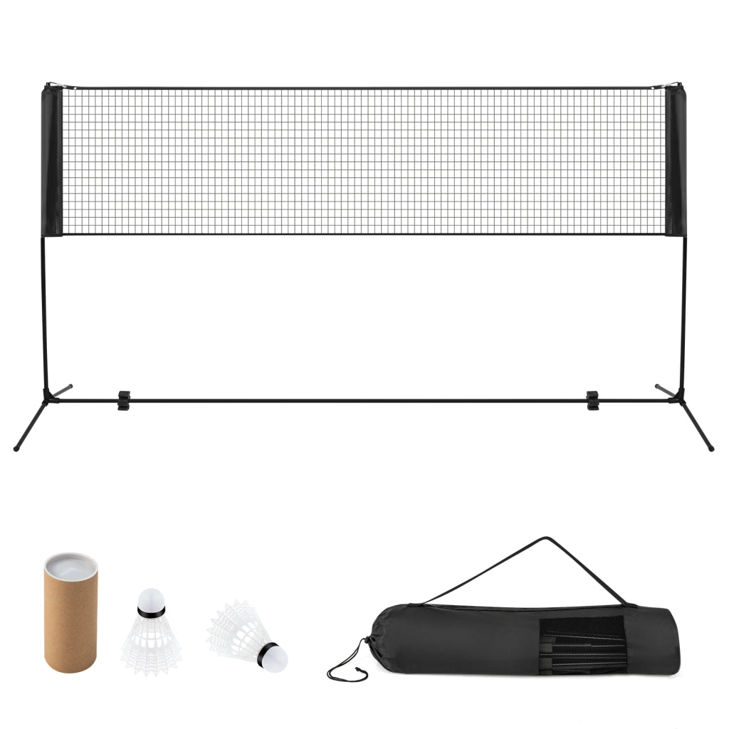 Set di racchette da badminton con 2 volani tappi per piedi, Set di rete da badminton regolabile 310x102x89-155cm Nero
