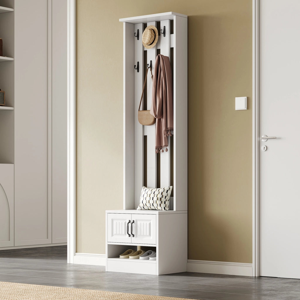 Mobile Scarpiera con 2 Ante; Pannello Posteriore con 8 Ganci; Stile Moderno; in Pannello Truciolare; Bianco; 50??36??190 cm