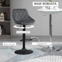 Set 2 Sgabelli da Bar con Altezza Regolabile, Base in Metallo e Seduta Finta Pelle, Sgabelli Alti Moderni Girevoli con Schienale e Poggiapiedi 46x48x83-104cm, Grigio e Nero