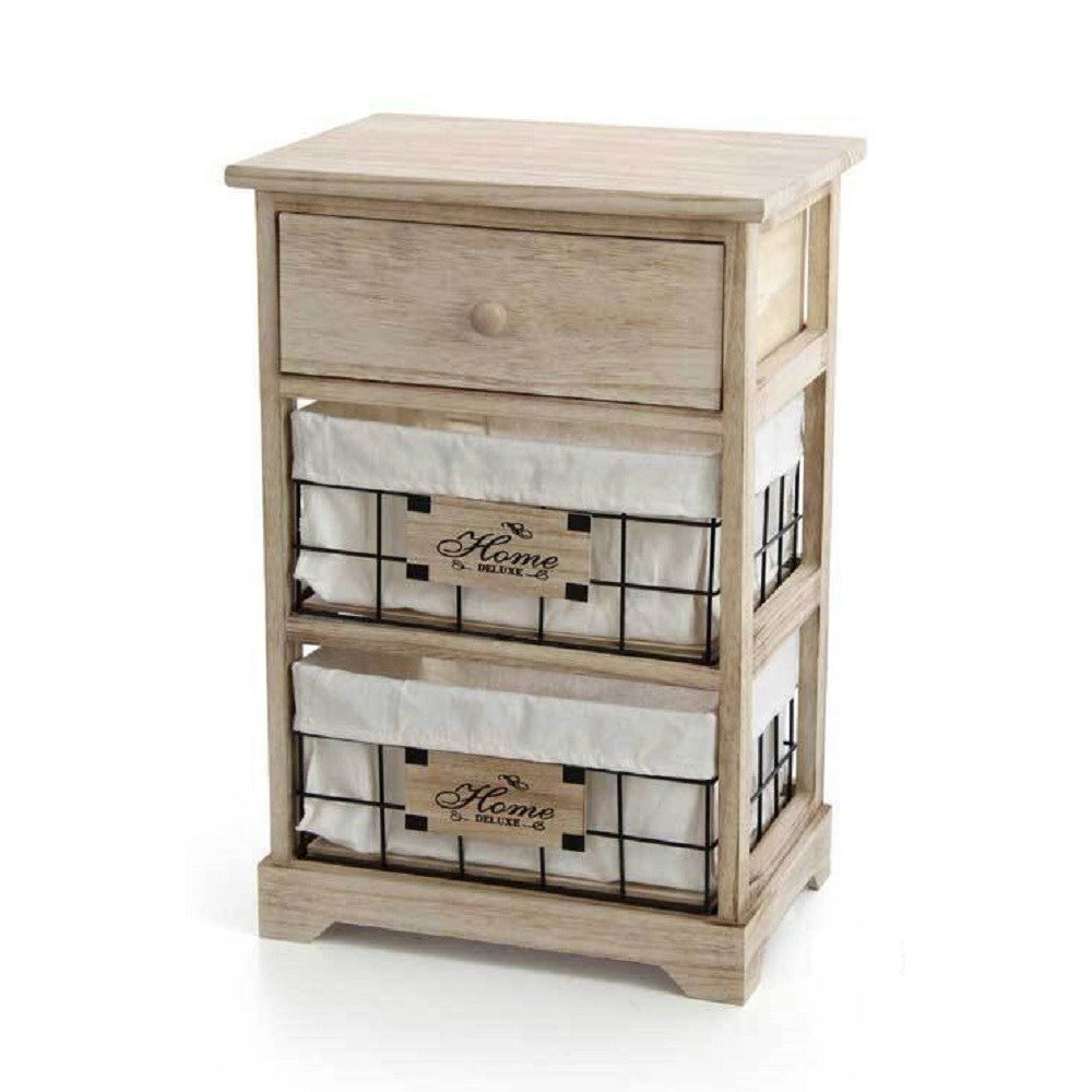 Trade Shop - Mobile Cassettiera In Legno Naturale 3 Cassetti 37x27x58cm Decorata Ceste 787805 -